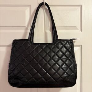 Knomo London Tote Top Handle Una Lather Padded Quilted Laptop Travel Bag Black